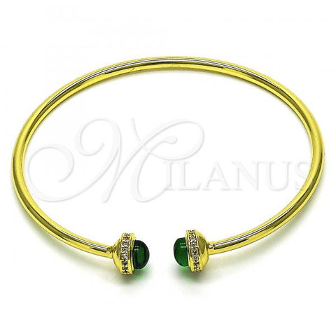 Oro Laminado Individual Bangle, Gold Filled Style with Green Crystal and White Micro Pave, Polished, Golden Finish, 07.341.0049.2