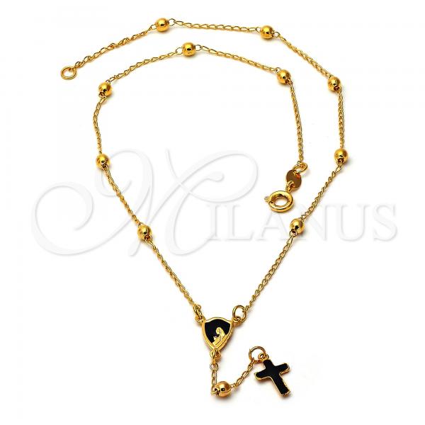 Oro Laminado Medium Rosary, Gold Filled Style Virgen Maria and Cross Design, Enamel Finish, Golden Finish, 5.212.010.16