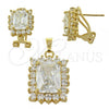 Oro Laminado Earring and Pendant Adult Set, Gold Filled Style with Cubic Zirconia, Golden Finish, 5.055.005