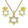 Oro Laminado Earring and Pendant Adult Set, Gold Filled Style Star of David Design, with White Micro Pave, Polished, Golden Finish, 10.156.0395