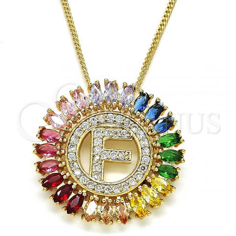 Oro Laminado Pendant Necklace, Gold Filled Style Initials Design, with Multicolor Cubic Zirconia, Polished, Golden Finish, 04.210.0011.1.20