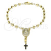 Oro Laminado Bracelet Rosary, Gold Filled Style Virgen Maria and Cross Design, Polished, Golden Finish, 09.213.0023.08