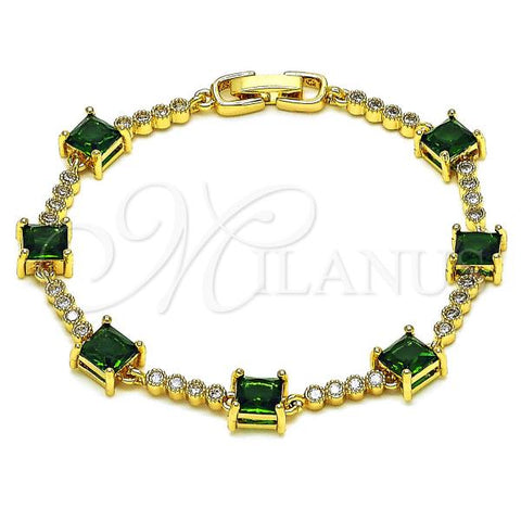 Oro Laminado Fancy Bracelet, Gold Filled Style with Green and White Cubic Zirconia, Polished, Golden Finish, 03.283.0311.07