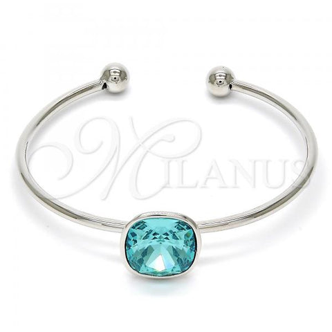 Rhodium Plated Individual Bangle, with Light Turquoise Swarovski Crystals, Polished, Rhodium Finish, 07.239.0010.3 (02 MM Thickness, One size fits all)