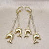 Oro Laminado Long Earring, Gold Filled Style Dolphin Design, with Cubic Zirconia, Golden Finish, 5.067.001