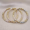 Oro Laminado Trio Bangle, Gold Filled Style Hollow Design, Diamond Cutting Finish, Golden Finish, 07.93.0018.02