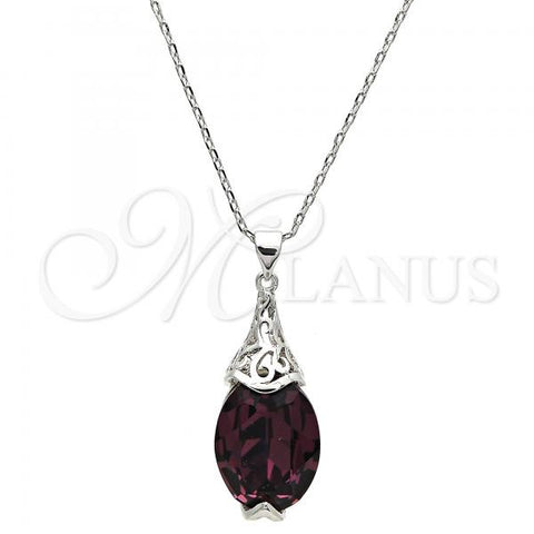 Rhodium Plated Pendant Necklace, Pave Mariner Design, with Amethyst Swarovski Crystals, Polished, Rhodium Finish, 04.239.0025.3.16