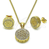 Oro Laminado Earring and Pendant Adult Set, Gold Filled Style with White Micro Pave, Polished, Golden Finish, 10.342.0138