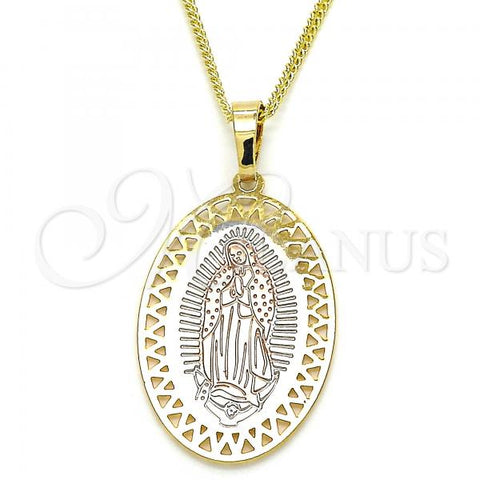 Oro Laminado Pendant Necklace, Gold Filled Style Guadalupe Design, Polished, Tricolor, 04.106.0047.20