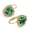 Oro Laminado Leverback Earring, Gold Filled Style Heart Design, with Green and White Crystal, Polished, Golden Finish, 02.122.0111.4