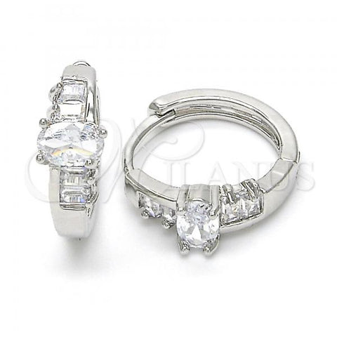 Rhodium Plated Huggie Hoop, with White Cubic Zirconia, Polished, Rhodium Finish, 02.210.0143.1.15