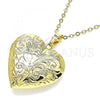 Oro Laminado Locket Pendant, Gold Filled Style Heart and Flower Design, Polished, Golden Finish, 05.117.0019