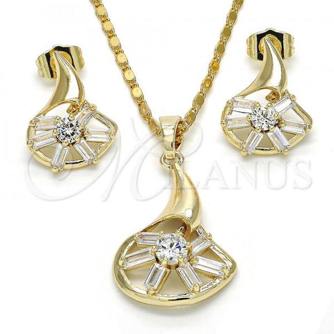 Oro Laminado Earring and Pendant Adult Set, Gold Filled Style with White Cubic Zirconia, Polished, Golden Finish, 10.221.0022