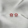Sterling Silver Stud Earring, Flower Design, Red Enamel Finish, Silver Finish, 02.406.0005.02