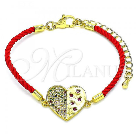 Oro Laminado Fancy Bracelet, Gold Filled Style Heart Design, with Multicolor Micro Pave, Polished, Golden Finish, 03.381.0009.06