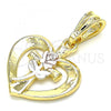 Oro Laminado Fancy Pendant, Gold Filled Style Heart and Flower Design, Polished, Tricolor, 05.351.0077