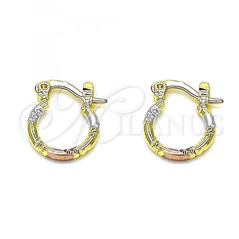 Oro Laminado Small Hoop, Gold Filled Style Diamond Cutting Finish, Tricolor, 02.96.0088.2.12