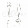 Sterling Silver Long Earring, Heart Design, Polished, Rhodium Finish, 02.285.0100