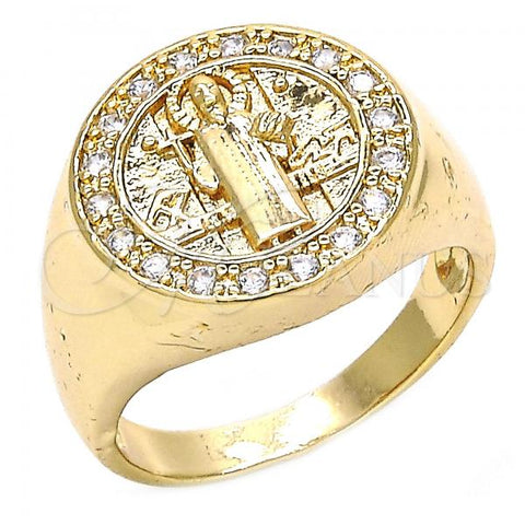 Oro Laminado Mens Ring, Gold Filled Style San Benito Design, with White Cubic Zirconia, Polished, Golden Finish, 01.283.0002.10 (Size 10)