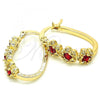 Oro Laminado Small Hoop, Gold Filled Style Flower Design, with Garnet and White Crystal, Polished, Golden Finish, 02.100.0090.1.15