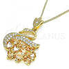 Oro Laminado Pendant Necklace, Gold Filled Style Swan Design, with Champagne and White Cubic Zirconia, Polished, Golden Finish, 04.283.0016.1.20