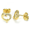 Oro Laminado Stud Earring, Gold Filled Style Heart and Dolphin Design, with White and Ruby Micro Pave, Polished, Golden Finish, 02.344.0063