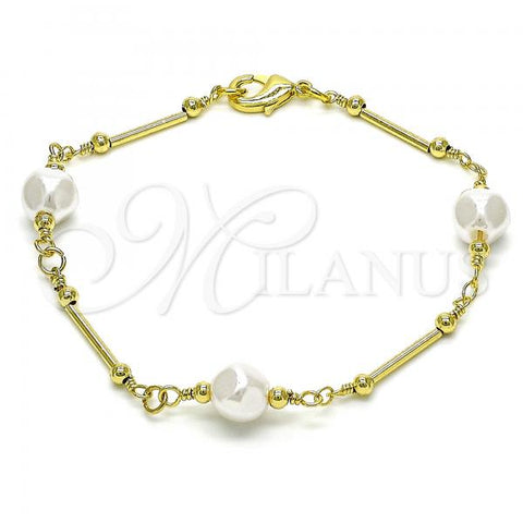Oro Laminado Fancy Bracelet, Gold Filled Style Ball and Love Design, with Ivory Pearl, Polished, Golden Finish, 03.386.0022.07