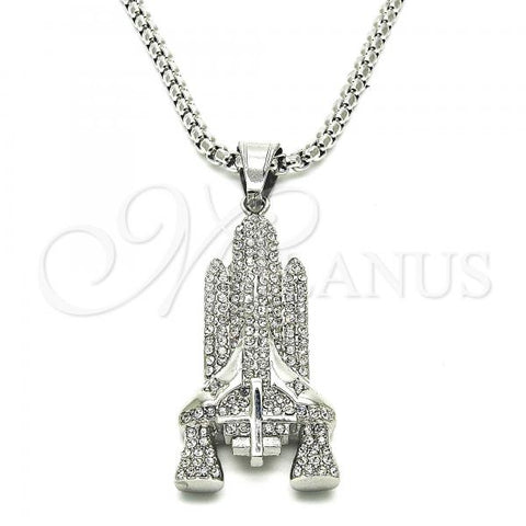 Stainless Steel Pendant Necklace, Cross Design, with White Crystal, Polished, Steel Finish, 04.358.0002.30