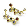 Oro Laminado Earcuff Earring, Gold Filled Style with Multicolor Cubic Zirconia, Polished, Golden Finish, 02.210.0733.1