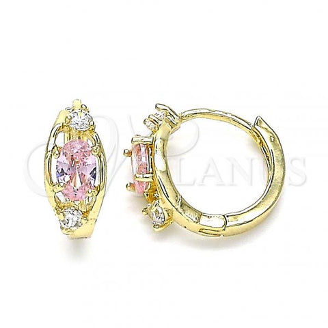 Oro Laminado Huggie Hoop, Gold Filled Style with Pink and White Cubic Zirconia, Polished, Golden Finish, 02.210.0608.3.12