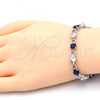 Rhodium Plated Tennis Bracelet, with Sapphire Blue and White Cubic Zirconia, Polished, Rhodium Finish, 03.210.0070.8.08