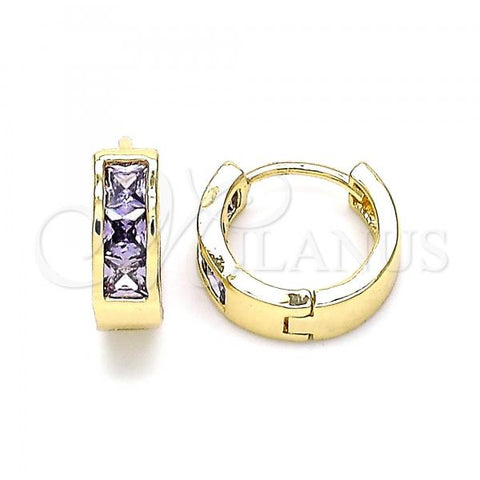 Oro Laminado Huggie Hoop, Gold Filled Style with Amethyst Cubic Zirconia, Polished, Golden Finish, 02.210.0638.3.12
