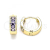 Oro Laminado Huggie Hoop, Gold Filled Style with Amethyst Cubic Zirconia, Polished, Golden Finish, 02.210.0638.3.12