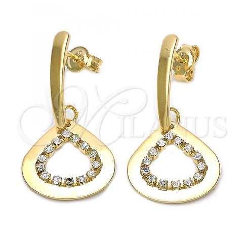 Oro Laminado Dangle Earring, Gold Filled Style Teardrop Design, with White Cubic Zirconia, Polished, Golden Finish, 095.001.1