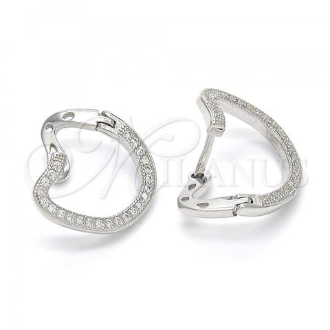 Sterling Silver Huggie Hoop, with White Micro Pave, Polished, Rhodium Finish, 02.186.0069.15