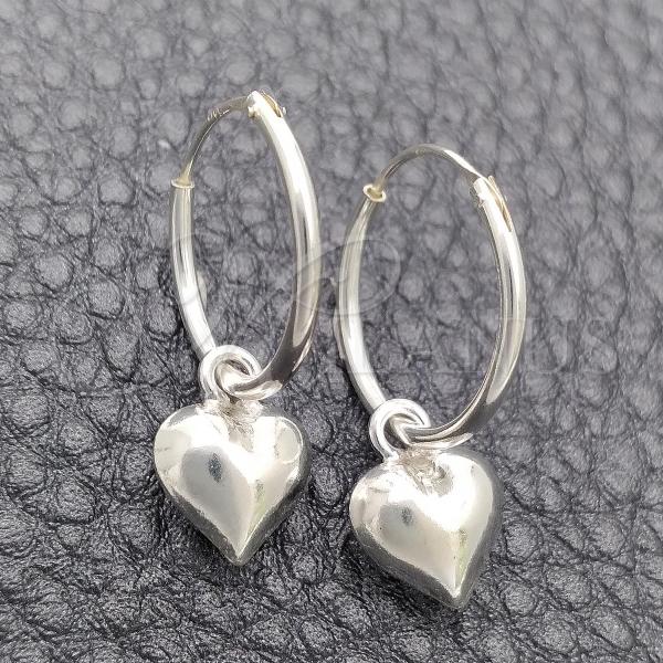 Sterling Silver Small Hoop, Heart Design, Polished, Silver Finish, 02.397.0020.15