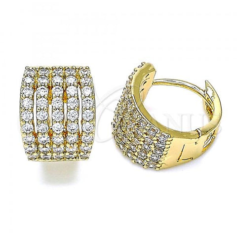 Oro Laminado Huggie Hoop, Gold Filled Style with White Cubic Zirconia, Polished, Golden Finish, 02.210.0578.12