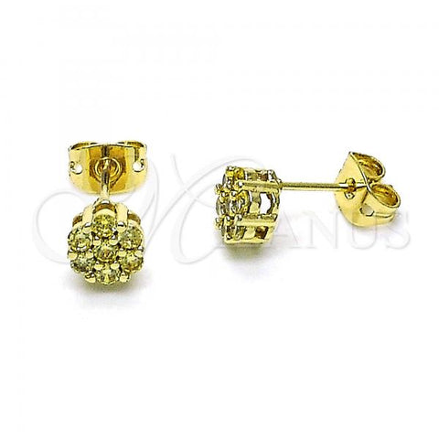 Oro Laminado Stud Earring, Gold Filled Style with Light Yellow Cubic Zirconia, Polished, Golden Finish, 02.213.0358.6