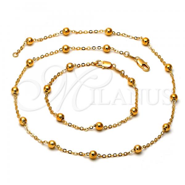 Oro Laminado Necklace and Bracelet, Gold Filled Style Ball Design, Golden Finish, 5.007.001