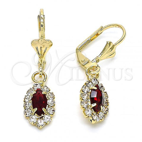 Oro Laminado Dangle Earring, Gold Filled Style with Garnet and White Crystal, Polished, Golden Finish, 02.122.0115