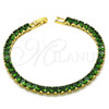 Oro Laminado Tennis Bracelet, Gold Filled Style with Green Cubic Zirconia, Polished, Golden Finish, 03.284.0020.07