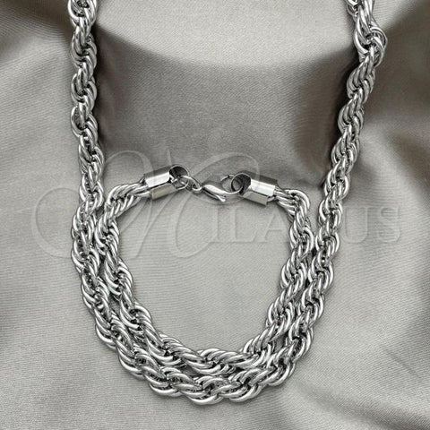 Stainless Steel Necklace and Bracelet, Rope Design, Polished,, 06.278.0008