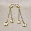 Oro Laminado Long Earring, Gold Filled Style Butterfly Design, with Cubic Zirconia, Golden Finish, 5.099.009