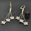 Oro Laminado Long Earring, Gold Filled Style Butterfly Design, Diamond Cutting Finish, Tricolor, 5.071.002