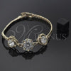 Oro Laminado Fancy Bracelet, Gold Filled Style Flower and Cluster Design, with White Cubic Zirconia, Diamond Cutting Finish, Golden Finish, 028.008.2