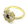 Oro Laminado Multi Stone Ring, Gold Filled Style with Black and White Cubic Zirconia, Polished, Golden Finish, 01.221.0015.2.09