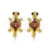 Oro Laminado Huggie Hoop, Gold Filled Style Turtle Design, with Garnet and Black Cubic Zirconia, Polished, Golden Finish, 02.210.0712.1.12