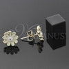 Oro Laminado Stud Earring, Gold Filled Style Flower Design, with White Crystal, Green Enamel Finish, Golden Finish, 02.64.0266 *PROMO*