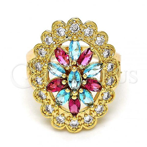 Oro Laminado Multi Stone Ring, Gold Filled Style with Multicolor and White Cubic Zirconia, Polished, Golden Finish, 01.206.0001.08 (Size 8)
