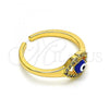 Oro Laminado Multi Stone Ring, Gold Filled Style Evil Eye Design, with White Micro Pave, Blue Enamel Finish, Golden Finish, 01.310.0015